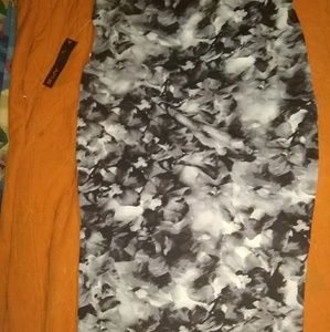 Floral Black and White Pencil Skirt